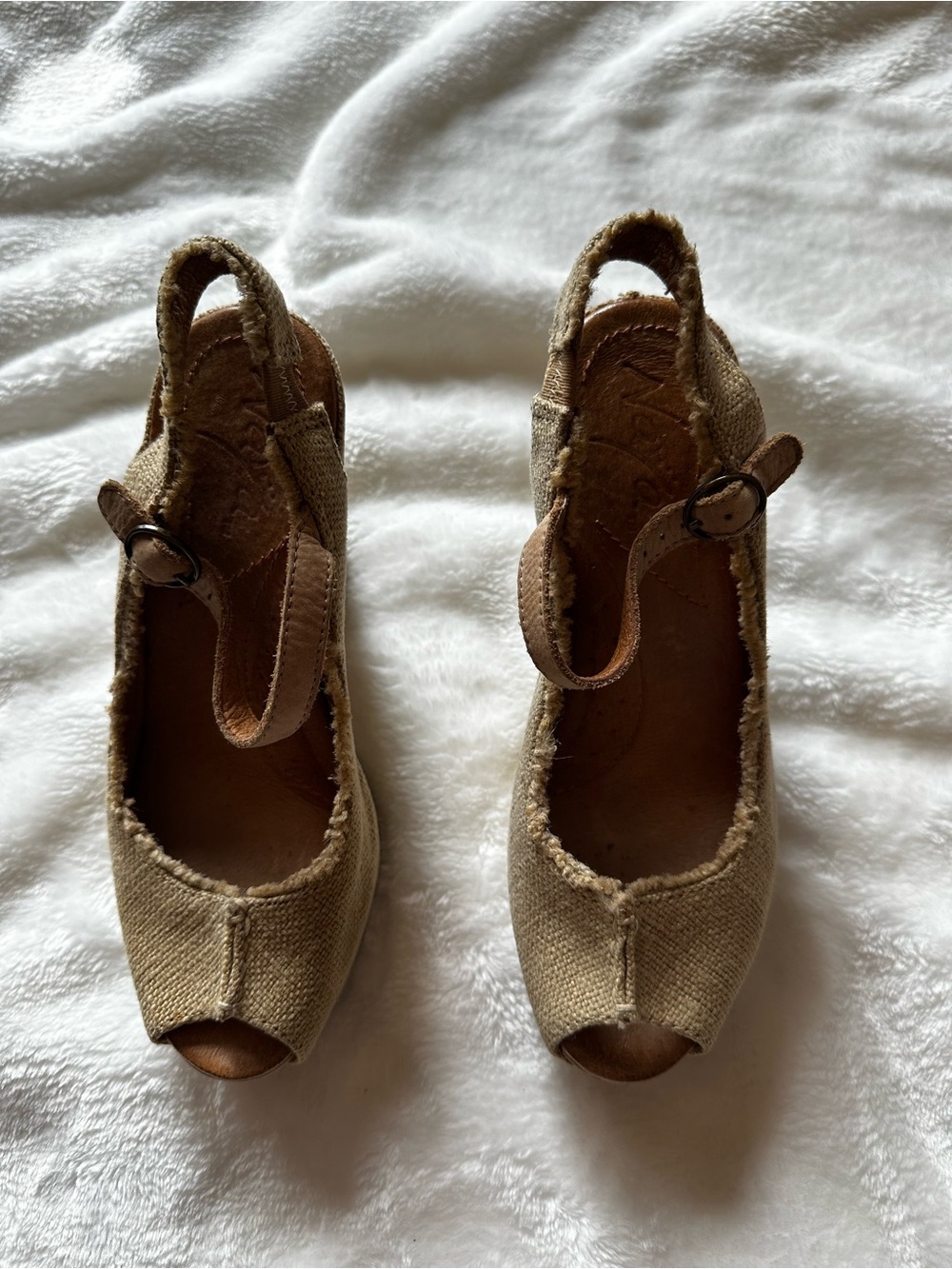 NAYA Women’s Feminine Open-Toe Tan Slingback Espadrille Boho Wedges Sz 4.5 EUC